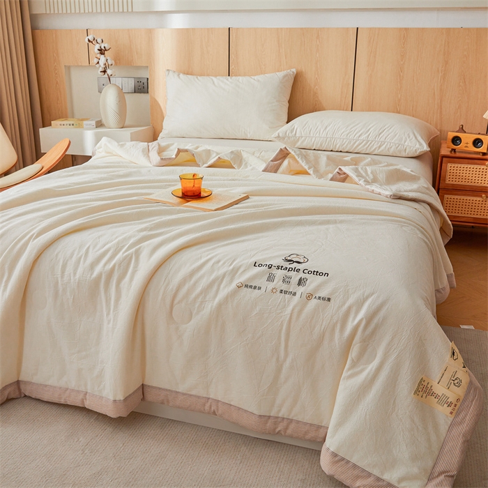 91家纺网 家纺一手货源 找家纺 2025新款无印风纯色100%新疆棉夏被夏凉被空调被棉花夏被棉花被子被芯爆款可机洗（包检测） 新疆棉-米白