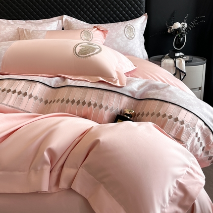 苏美 2025新款全棉肌理纹绣花四件套-香榭 香榭-浅粉