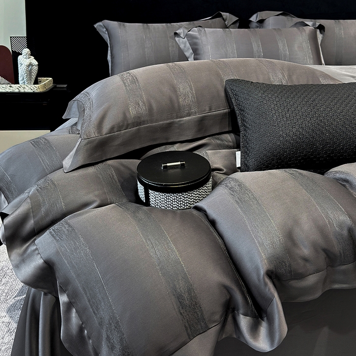 91家纺网 家纺一手货源 找家纺 若未家居 LOVEWE HOUSE 2025新款50S兰精天丝轻奢基底提花带银丝套件- 亦梵 亦梵-黑色