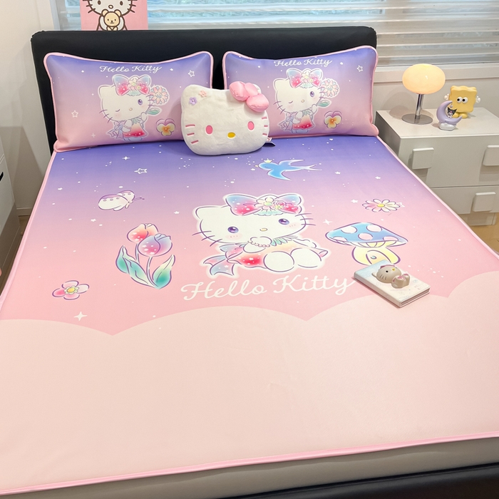 91家纺网 家纺一手货源 找家纺 暮思家居 2025新款正版授权A类大版数码印花三丽鸥可机洗1200D冰丝凉席可组合针织棉夏被四件套床笠款 床笠款-梦幻KT