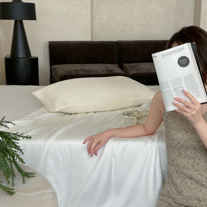 91家纺网 家纺一手货源 找家纺 茧羽世家 2025天丝纯色床笠夏被被子如丝系列 如丝 本白