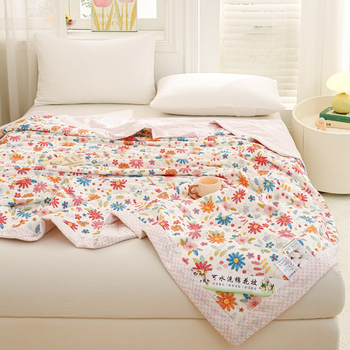 91家纺网 家纺一手货源 找家纺 锦鹭被业 2025新款A类里外全棉印花夏被 太阳花