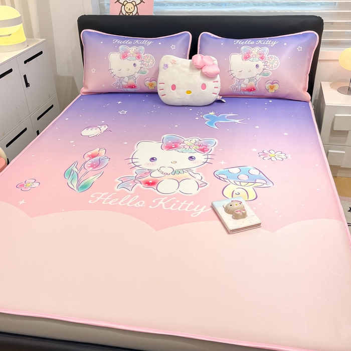 91家纺网 家纺一手货源 找家纺 暮思家居 2025新款正版授权A类大版数码印花三丽鸥可机洗1200D冰丝凉席可组合针织棉夏被四件套床笠款 床笠款-梦幻KT