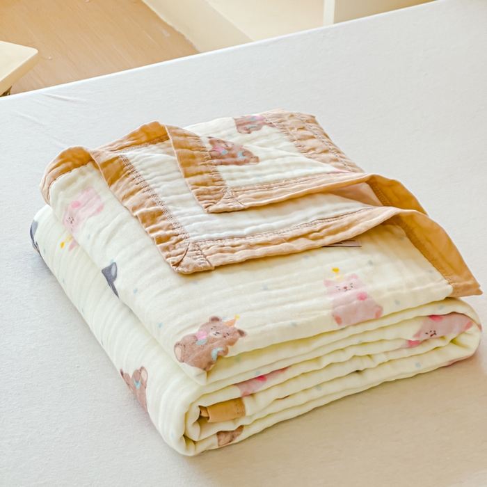 91家纺网 家纺一手货源 找家纺 乐家毛巾被2025新款全棉六层一体超柔泡泡纱多功能毯 泰迪熊