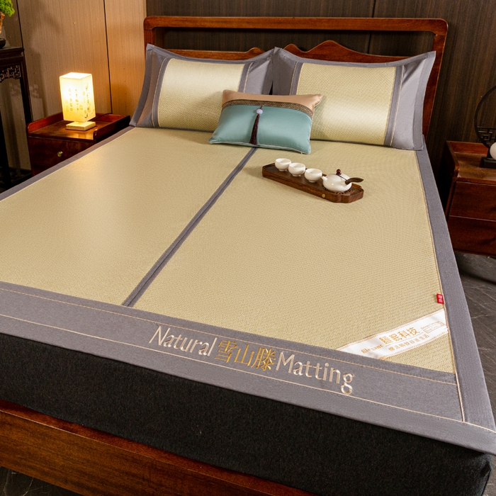 91家纺网 家纺一手货源 找家纺 卡罗兰 2025新款藤席凉席三件套床单床笠黄金藤系列 黄金藤香槟金-床席