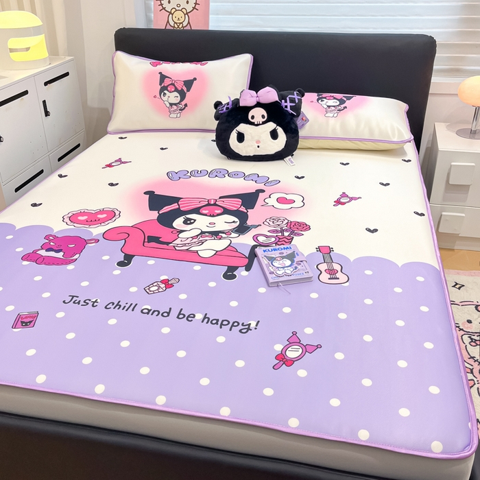 91家纺网 家纺一手货源 找家纺 暮思家居 2025新款正版授权A类大版数码印花三丽鸥可机洗1200D冰丝凉席可组合针织棉夏被四件套床笠款 床笠款-美妆库洛米