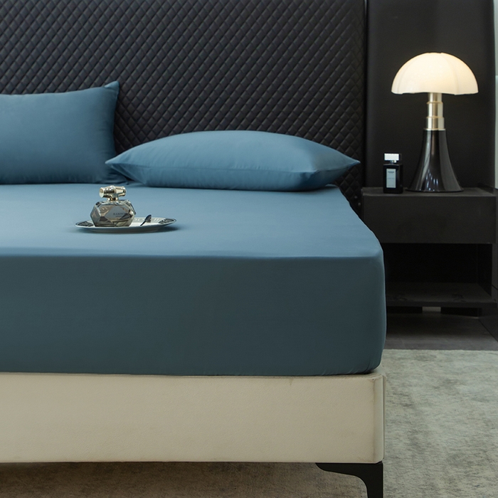 91家纺网 家纺一手货源 找家纺 简宜家居（朝初家纺） 2025新款兰精天丝单床笠 柔肌-宾利蓝