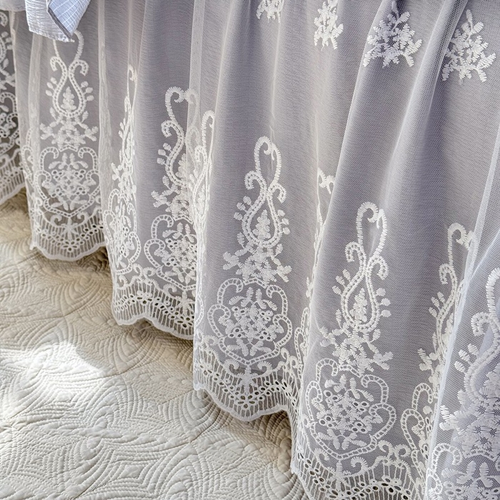 91家纺网 家纺一手货源 找家纺 花香四季家纺 2025新款夹棉绗缝床裙单件三件套法式四件套套件蕾丝公主风 灰色