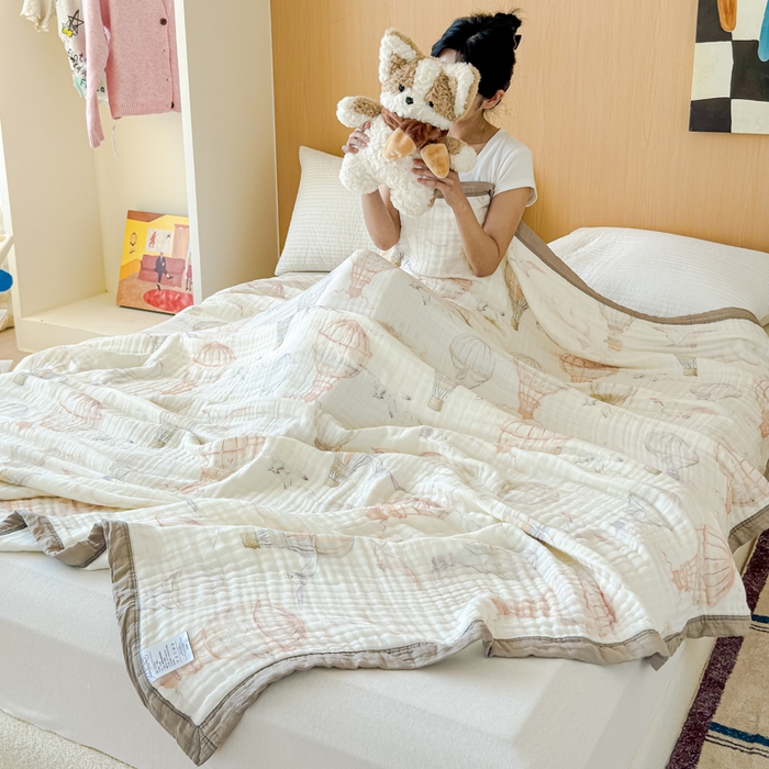 91家纺网 家纺一手货源 找家纺 乐家毛巾被2025新款全棉六层一体超柔泡泡纱多功能毯 热气球