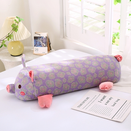 2025开心猪全棉双层纱卡通儿童枕芯成人荞麦枕头 紫色