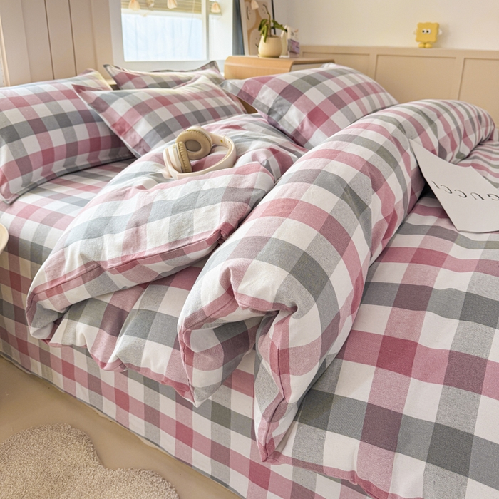 91家纺网 家纺一手货源 找家纺 2025新款全棉色织老粗布四件套 花格