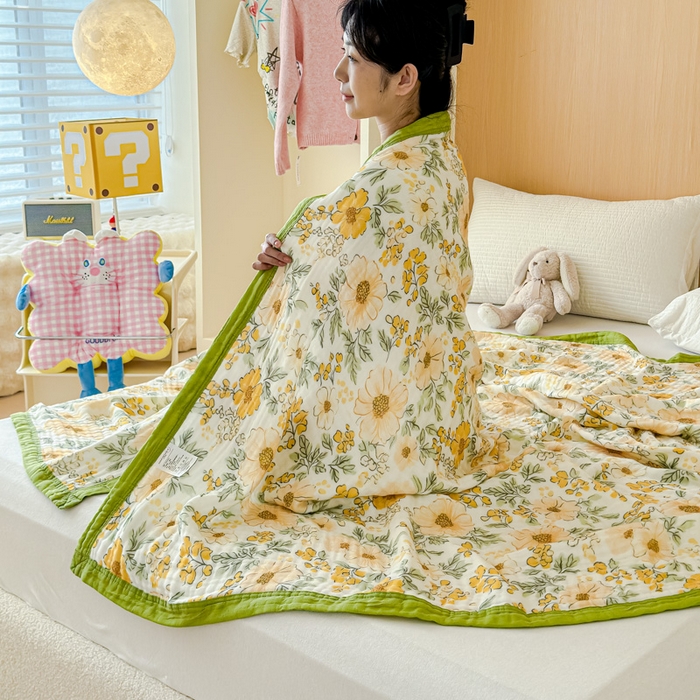 91家纺网 家纺一手货源 找家纺 乐家毛巾被2025新款全棉六层一体超柔泡泡纱多功能毯 春日宴