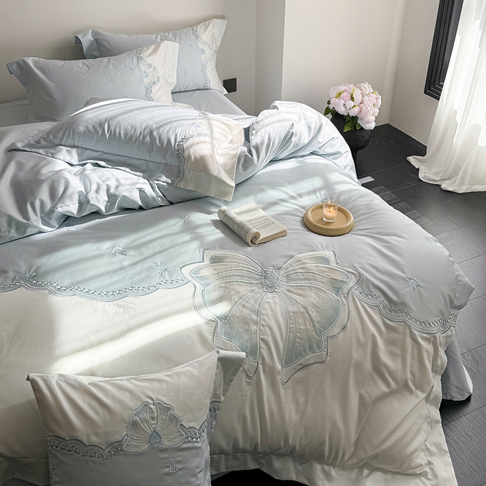 91家纺网 家纺一手货源 找家纺 优悦生活馆 2025新款全棉新疆长绒棉四件套-恋恋时光 控价 恋恋时光-云天蓝