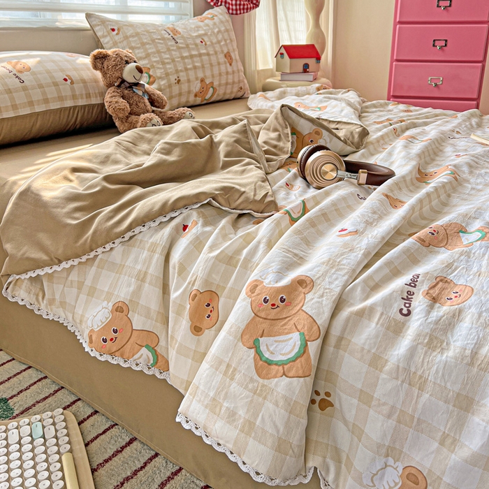 91家纺网 家纺一手货源 找家纺 妖妖家纺2025新款糯糯夏凉被四件套夏凉被空调被 厨师小熊