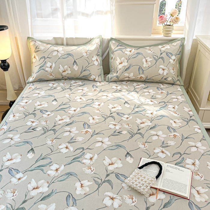 91家纺网 家纺一手货源 找家纺 绒艺席业 2025新款600D冰丝印花数码印花冰藤席赫本风系列 后花园