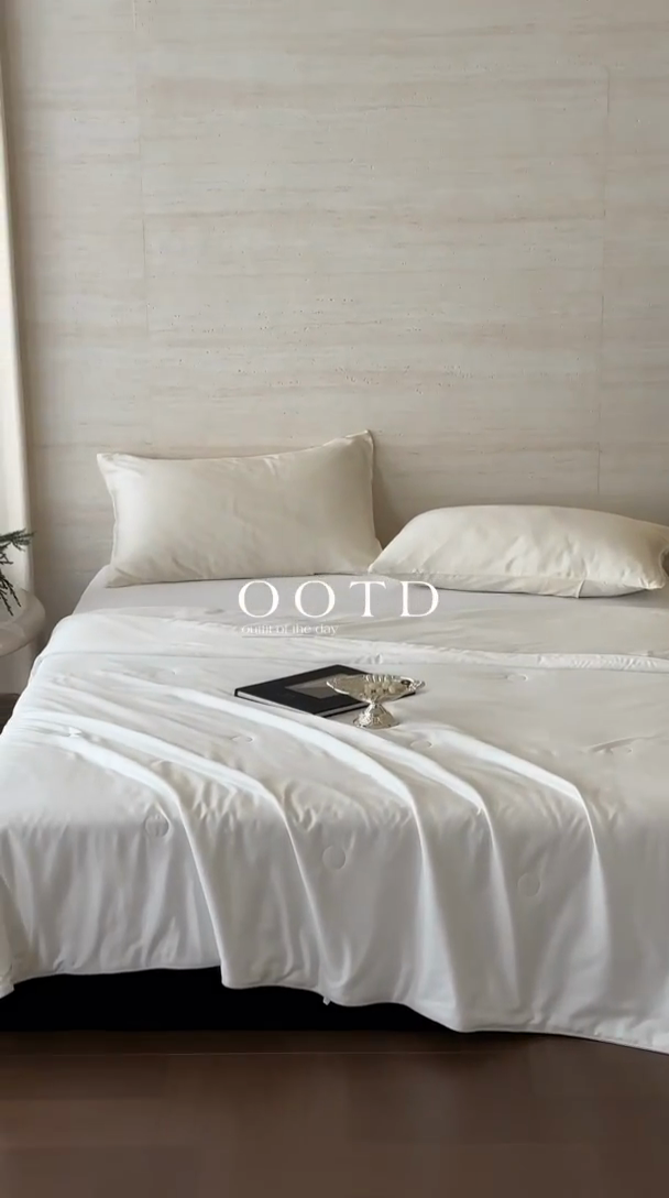 91家纺网 家纺一手货源 找家纺 茧羽世家 2025天丝纯色床笠夏被被子如丝系列 如丝 本白