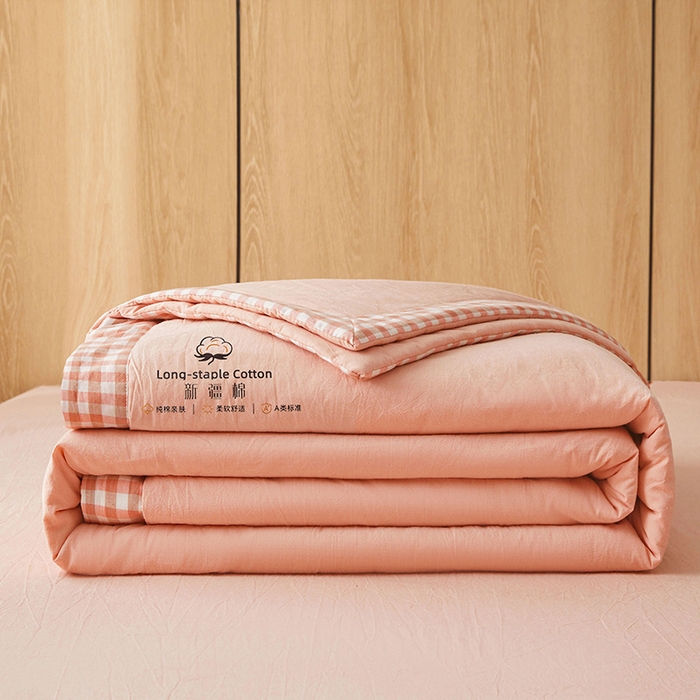91家纺网 家纺一手货源 找家纺 2025新款无印风纯色100%新疆棉夏被夏凉被空调被棉花夏被棉花被子被芯爆款可机洗（包检测） 新疆棉-粉色