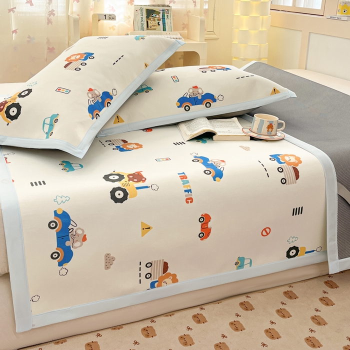 91家纺网 家纺一手货源 找家纺 绒艺席业 2025新款600D冰丝印花数码印花冰藤席卡通小清新系列 快乐总动员