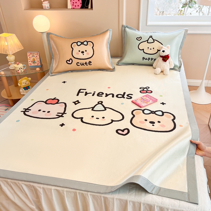 91家纺网 家纺一手货源 找家纺 慕尚2025新款大板卡通冰丝席三件套 3个好朋友