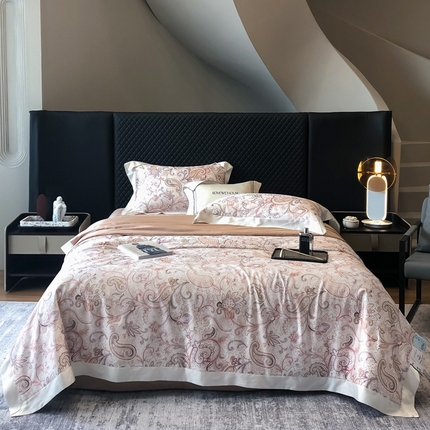 91家纺网 家纺一手货源 找家纺 2025新款兰精天丝爱朵 床盖款夏被四件套 爱朵-珍珠粉