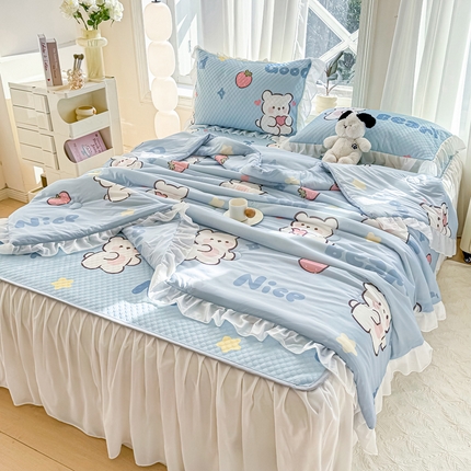 康纳利2025新款A类冰豆豆床裙款凉席夏被四件套凉感丝空调被送买家秀 草莓小熊