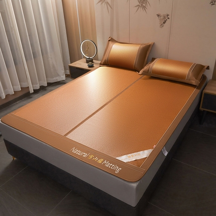 91家纺网 家纺一手货源 找家纺 卡罗兰 2025新款藤席凉席三件套床单床笠黄金藤系列 黄金藤经典咖-床笠