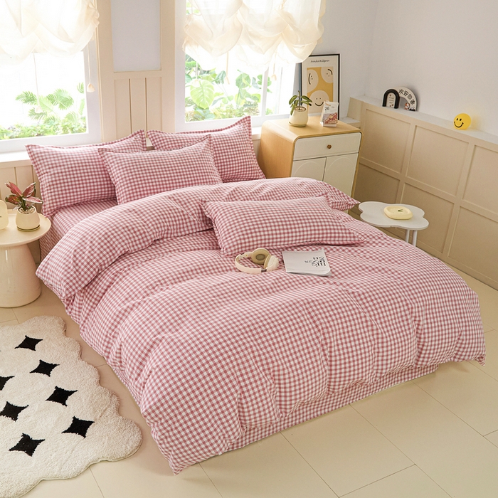 91家纺网 家纺一手货源 找家纺 2025新款全棉色织老粗布四件套 红尘