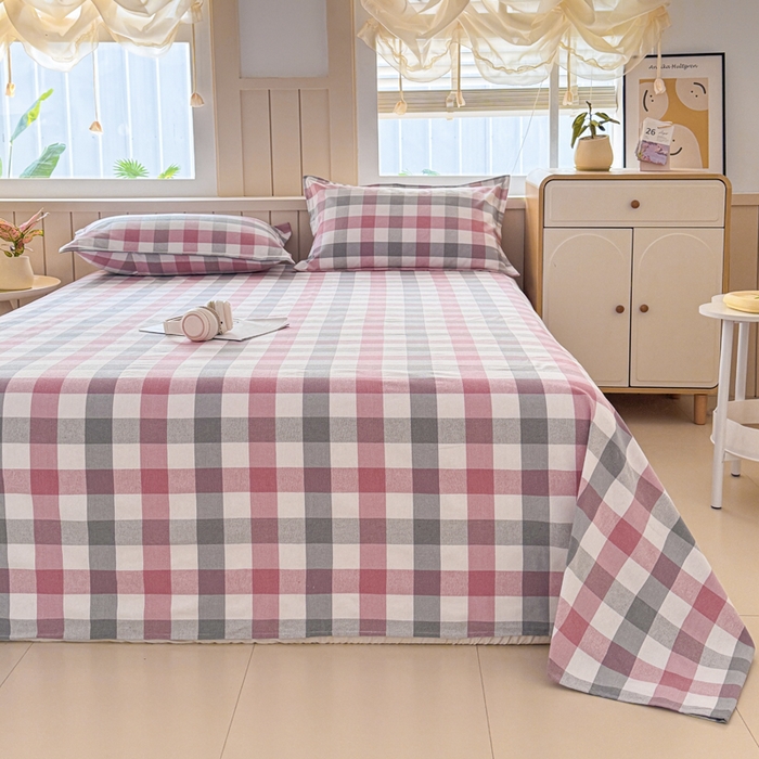 91家纺网 家纺一手货源 找家纺 2025新款全棉色织老粗布四件套 花格