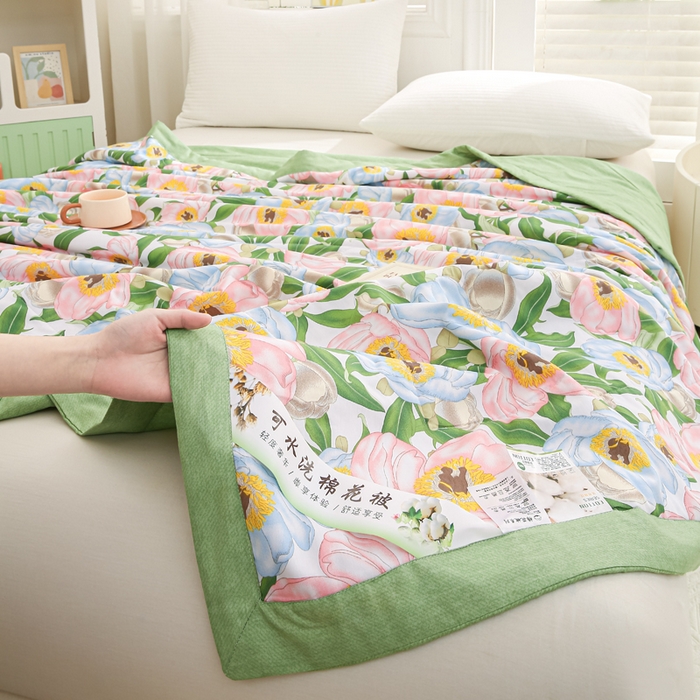 91家纺网 家纺一手货源 找家纺 锦鹭被业 2025新款A类里外全棉印花夏被 雨后彩虹