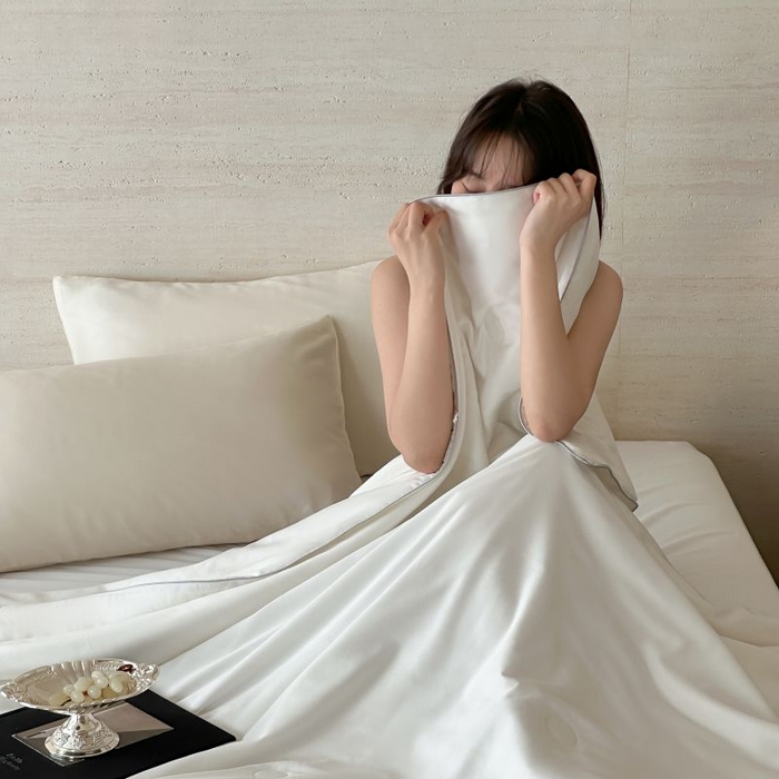 91家纺网 家纺一手货源 找家纺 茧羽世家 2025天丝纯色床笠夏被被子如丝系列 如丝 本白