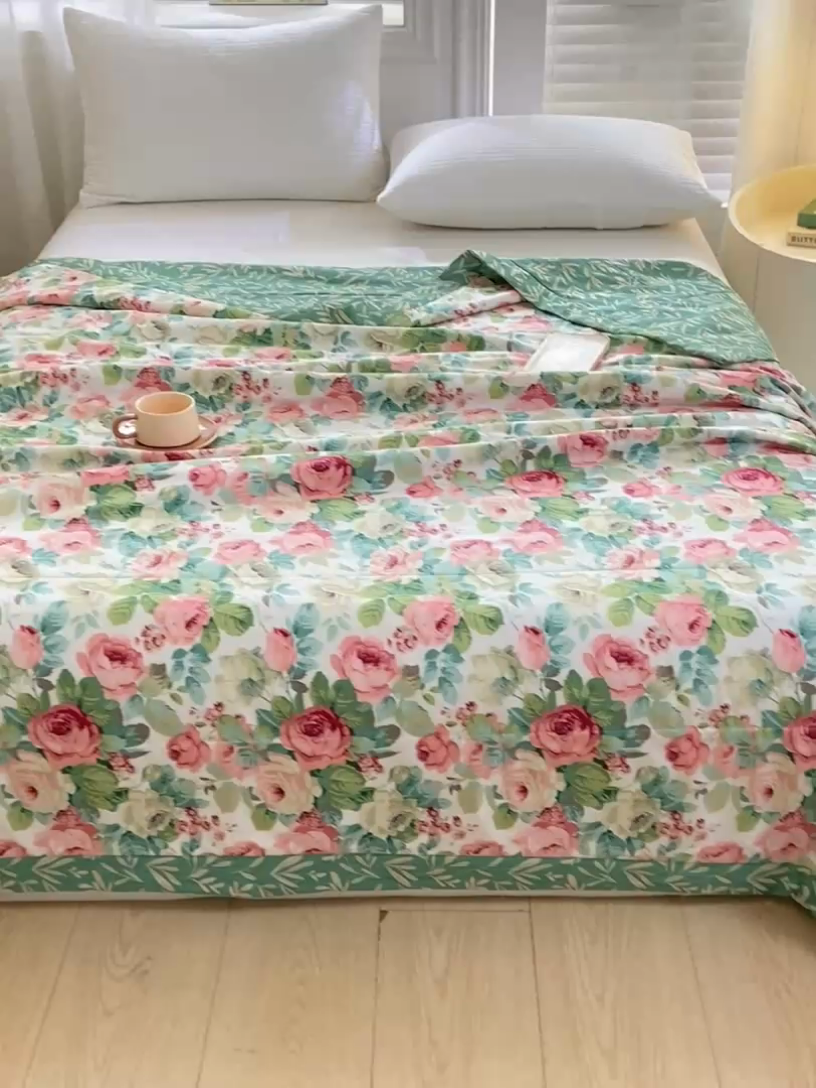 91家纺网 家纺一手货源 找家纺 锦鹭被业 2025新款A类里外全棉印花夏被 花舞