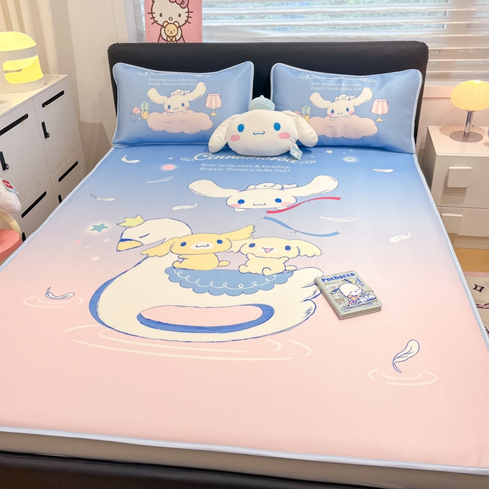 91家纺网 家纺一手货源 找家纺 暮思家居 2025新款正版授权A类大版数码印花三丽鸥可机洗1200D冰丝凉席可组合针织棉夏被四件套床笠款 床笠款-天使大耳狗