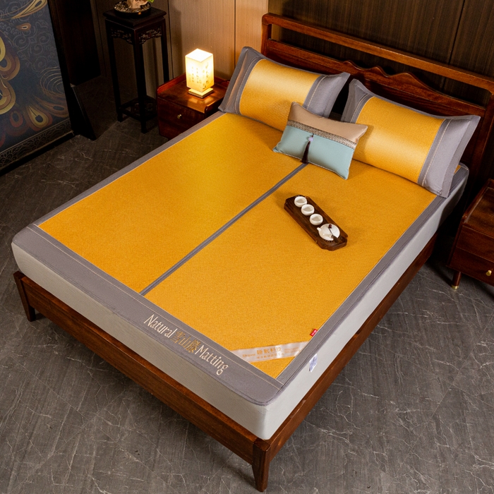 91家纺网 家纺一手货源 找家纺 卡罗兰 2025新款藤席凉席三件套床单床笠黄金藤系列 黄金藤小麦黄-床笠