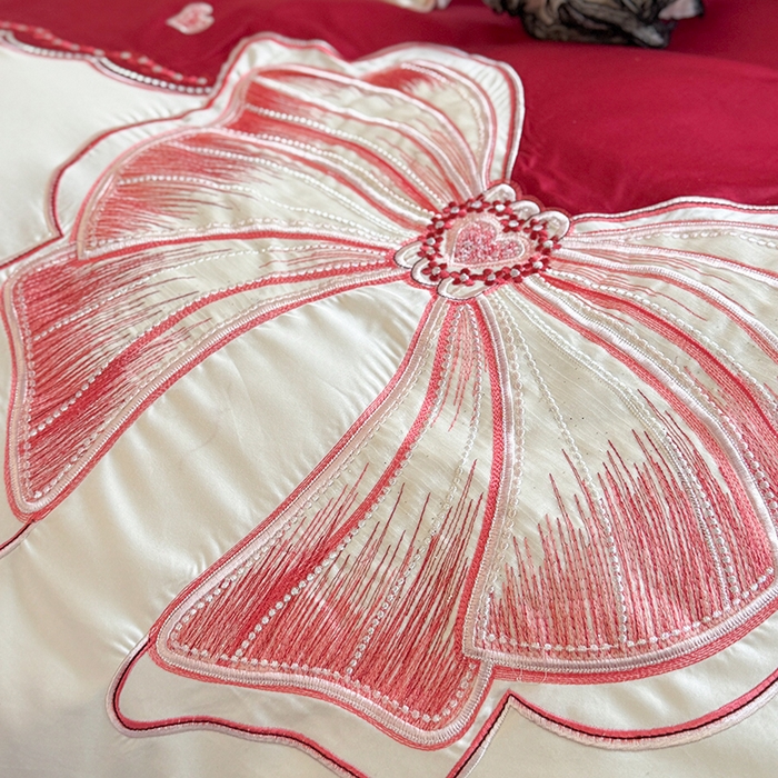 91家纺网 家纺一手货源 找家纺 优悦生活馆 2025新款全棉新疆长绒棉四件套-恋恋时光 控价 恋恋时光-胭脂红