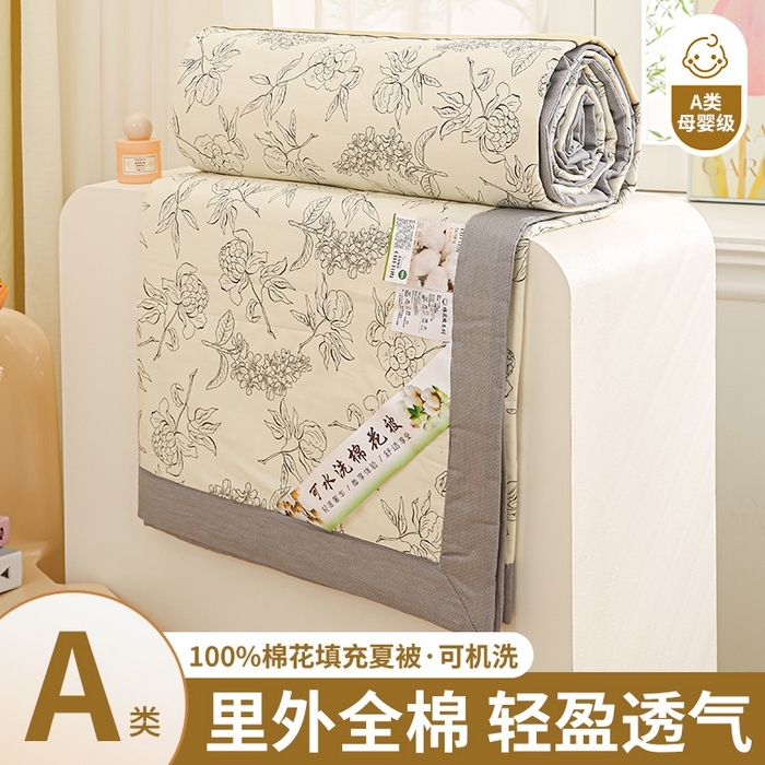 91家纺网 家纺一手货源 找家纺 锦鹭被业 2025新款A类里外全棉印花夏被 山茶花