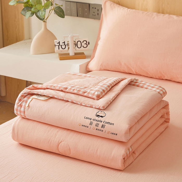91家纺网 家纺一手货源 找家纺 2025新款无印风纯色100%新疆棉夏被夏凉被空调被棉花夏被棉花被子被芯爆款可机洗（包检测） 新疆棉-粉色