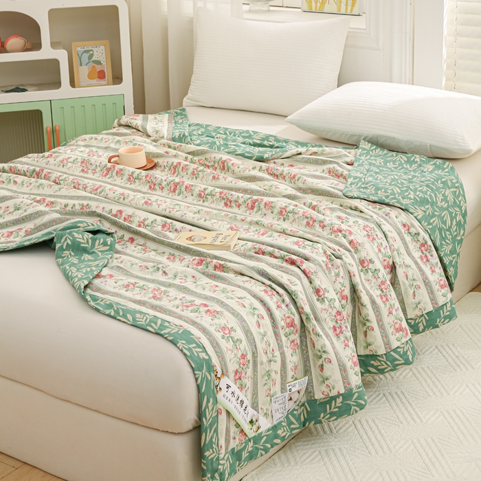 91家纺网 家纺一手货源 找家纺 锦鹭被业 2025新款A类里外全棉印花夏被 栀香海棠