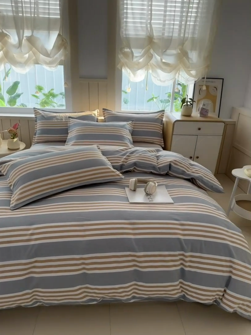 91家纺网 家纺一手货源 找家纺 2025新款全棉色织老粗布四件套 迟暮