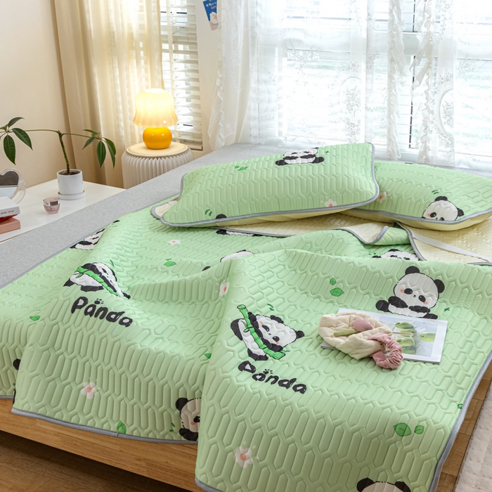 91家纺网 家纺一手货源 找家纺 默忆 2025新款凉感丝印花乳胶凉席 开心熊猫