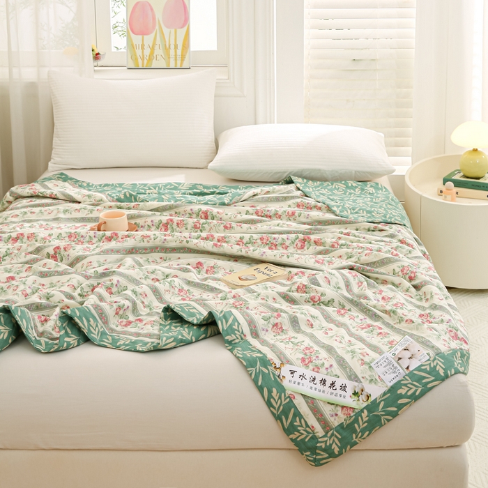 91家纺网 家纺一手货源 找家纺 锦鹭被业 2025新款A类里外全棉印花夏被 栀香海棠