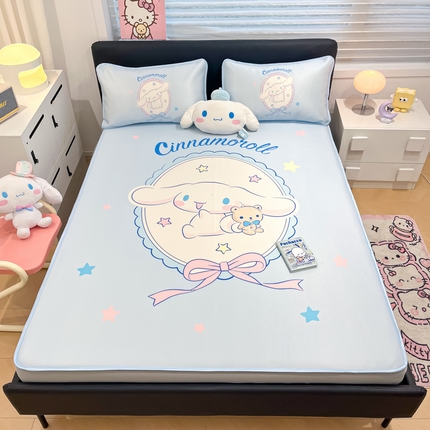 暮思家居 2025新款正版授权A类大版数码印花三丽鸥可机洗1200D冰丝凉席可组合针织棉夏被四件套床笠款 床笠款-幸福大耳狗