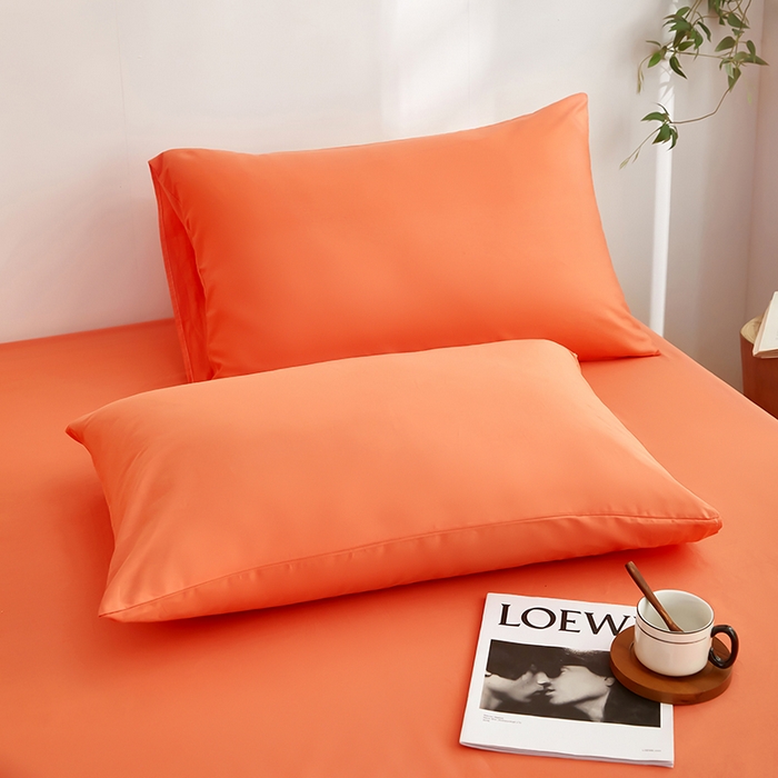 91家纺网 家纺一手货源 找家纺 艾橙家纺 2025新款正宗133x72喷气织造全棉纯棉纯色床笠三件套 桔色