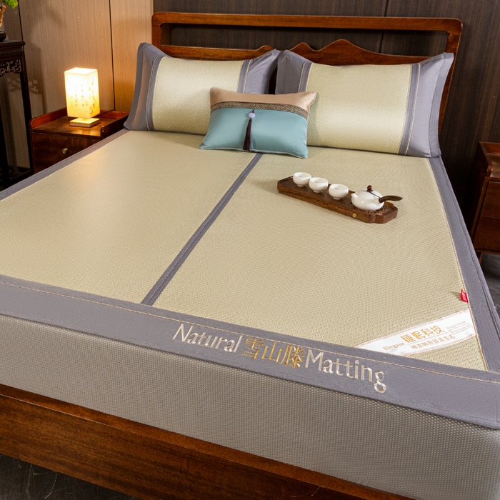 91家纺网 家纺一手货源 找家纺 卡罗兰 2025新款藤席凉席三件套床单床笠黄金藤系列 黄金藤香槟金-床笠