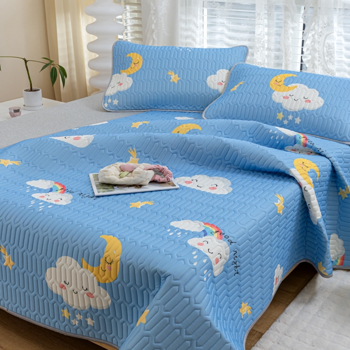 91家纺网 家纺一手货源 找家纺 默忆 2025新款凉感丝印花乳胶凉席 可爱云朵