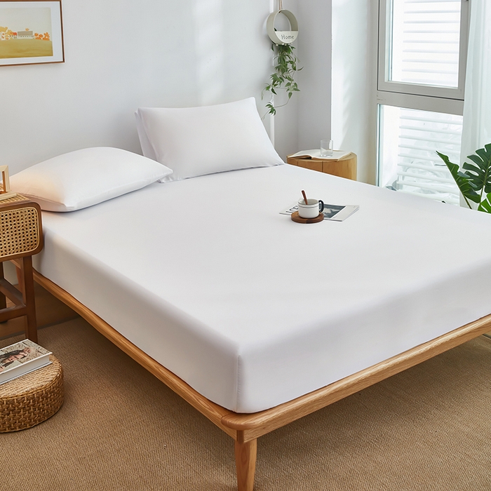 91家纺网 家纺一手货源 找家纺 艾橙家纺 2025新款正宗133x72喷气织造全棉纯棉纯色床笠三件套 雪月白