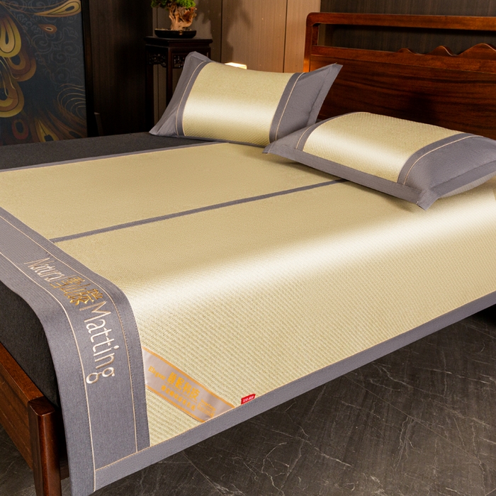 91家纺网 家纺一手货源 找家纺 卡罗兰 2025新款藤席凉席三件套床单床笠黄金藤系列 黄金藤香槟金-床席