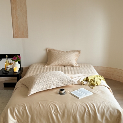 91家纺网 家纺一手货源 找家纺 诗黛尔2025新款60S床盖三件套-夏被 溯回-咖色