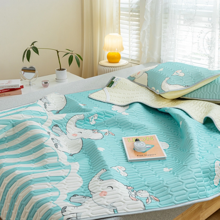 91家纺网 家纺一手货源 找家纺 默忆 2025新款凉感丝印花乳胶凉席 大白象