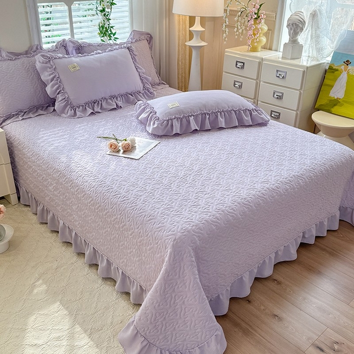 91家纺网 家纺一手货源 找家纺 花香四季家纺 2025新款泡芙小姐双层纱华夫格柔棉夹棉绗缝床盖单件三件四件套 泡芙小姐-紫