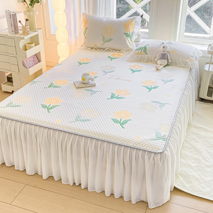 91家纺网 家纺一手货源 找家纺 康纳利2025新款A类冰豆豆床裙款凉席夏被四件套凉感丝空调被送买家秀 春之韵